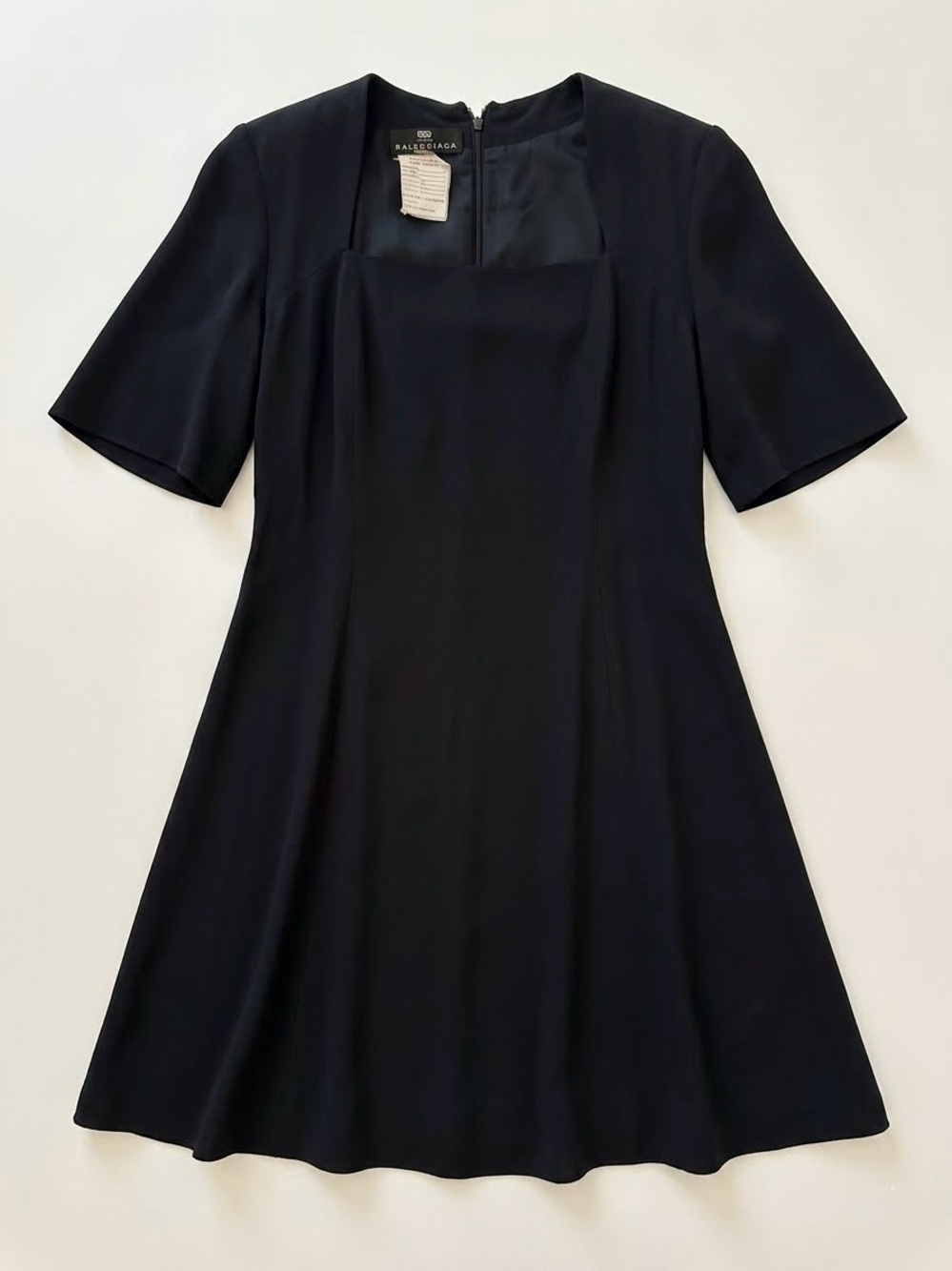 Balenciaga Black Short-Sleeve Square-Neck A-Line Dress
